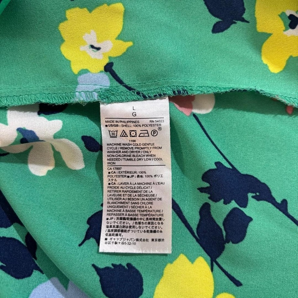 Banana Republic Floral Ruffle Sleeve Blouse Womens Large Green V-Neck Top - Picture 4 of 7